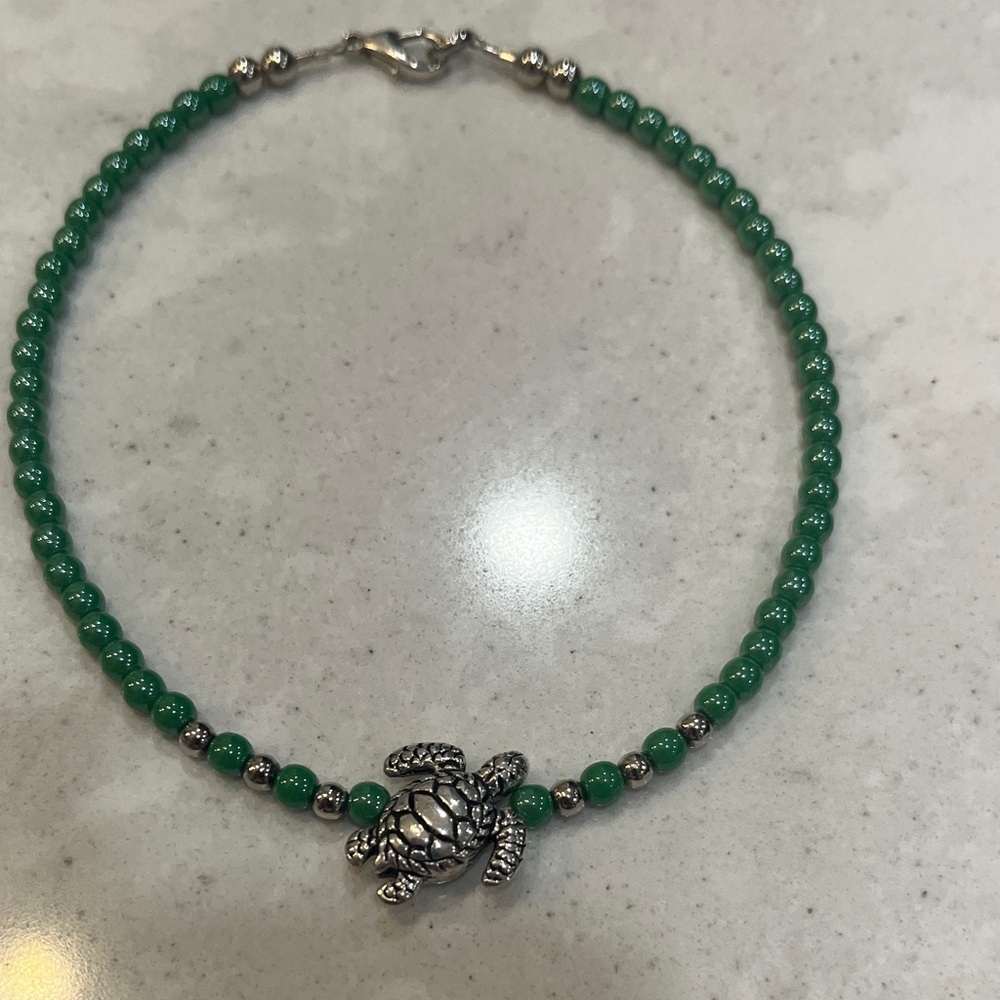 Green Beaded Turtle Anklet - Women Jewelry